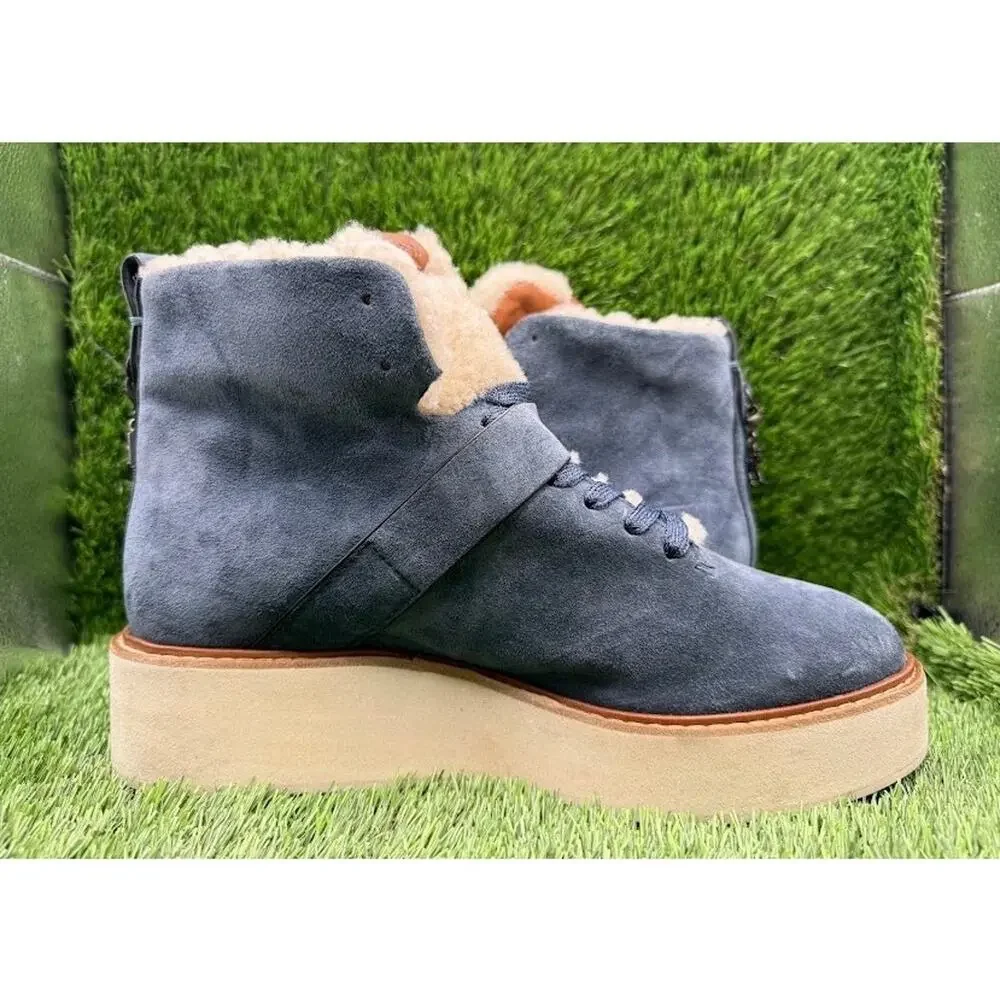 Coach Women’s Urban Hiker Blue Denim Suede Shearling Boots G1354 – Size 10